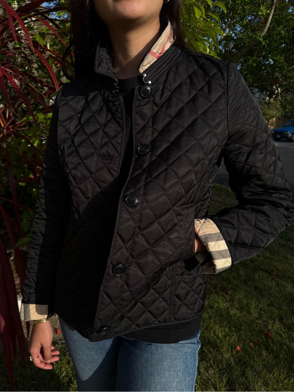 Burberry Girls 14Y Black Quilted Jacket | Classic Nova Check Luxury Preppy Chic